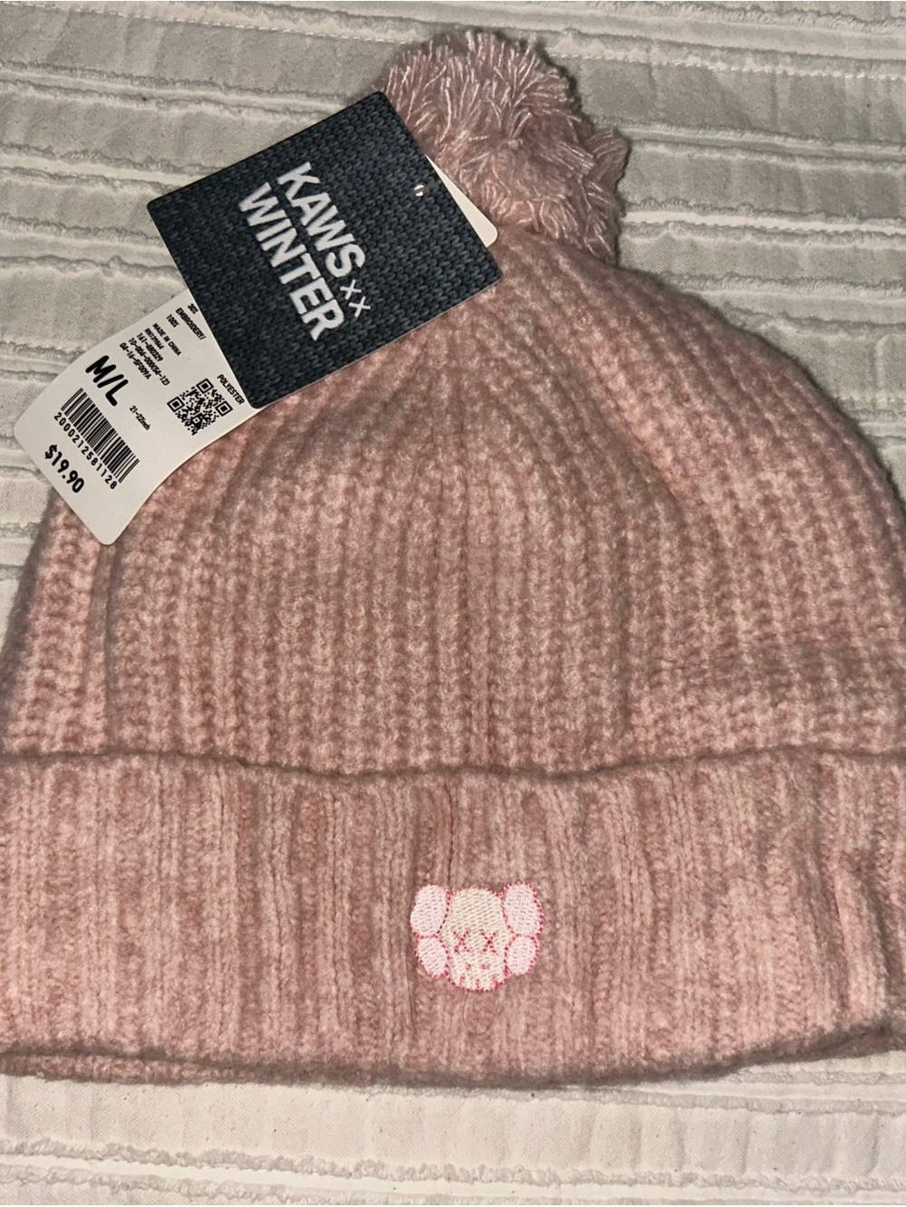 KAWS Kids Pink Knit Pom Beanie